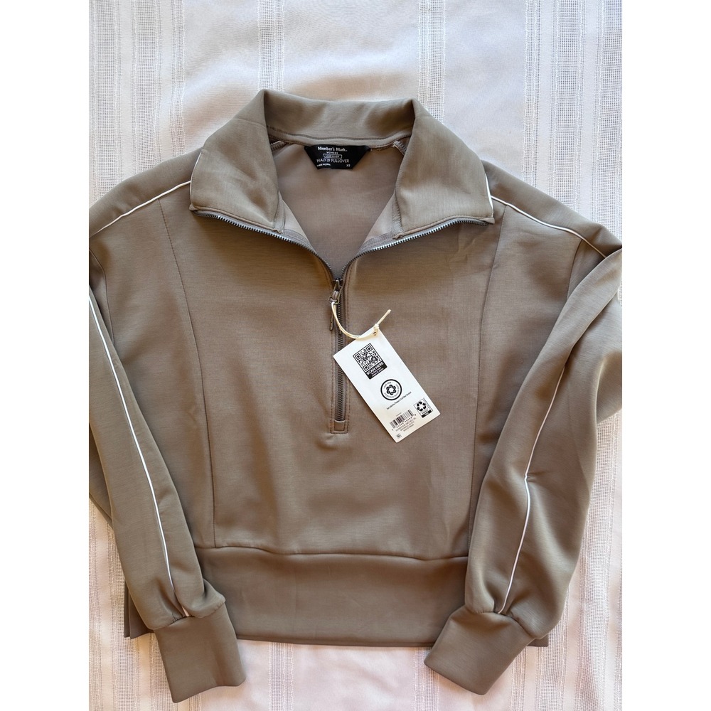 Members Mark Womens Sandwash Half Zip Pullover Taupe Active XS New